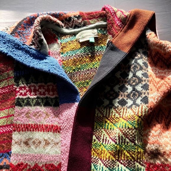 Anthropologie Boho Abstract Multicolor Patchwork Open Cardigan Sweater 1X/2X - Picture 6 of 16